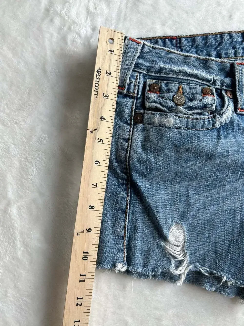 True Religion Joey Cut-Off Distressed Denim Shorts Size 29